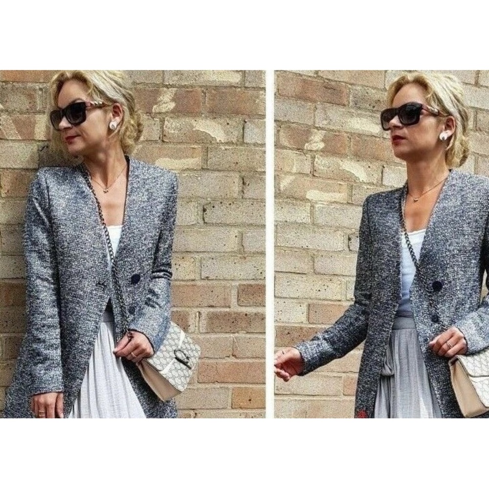 Zara Basic Ecru Blue Crossover Frock jacket